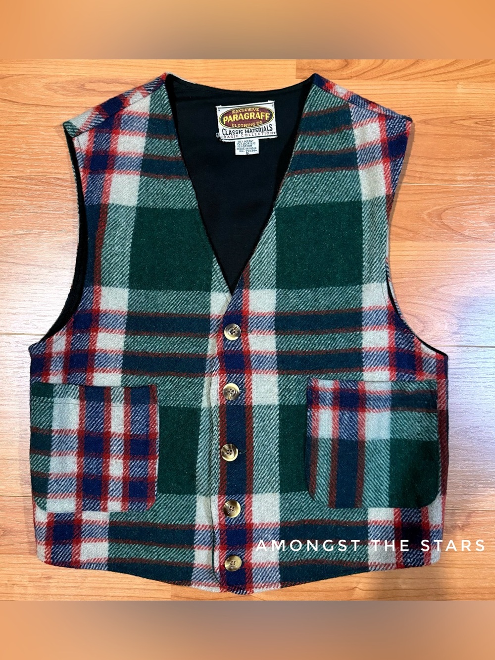Vintage Exclusive Paragraff Clothing Co Green, Blue, Red & White Wool Plaid Vest